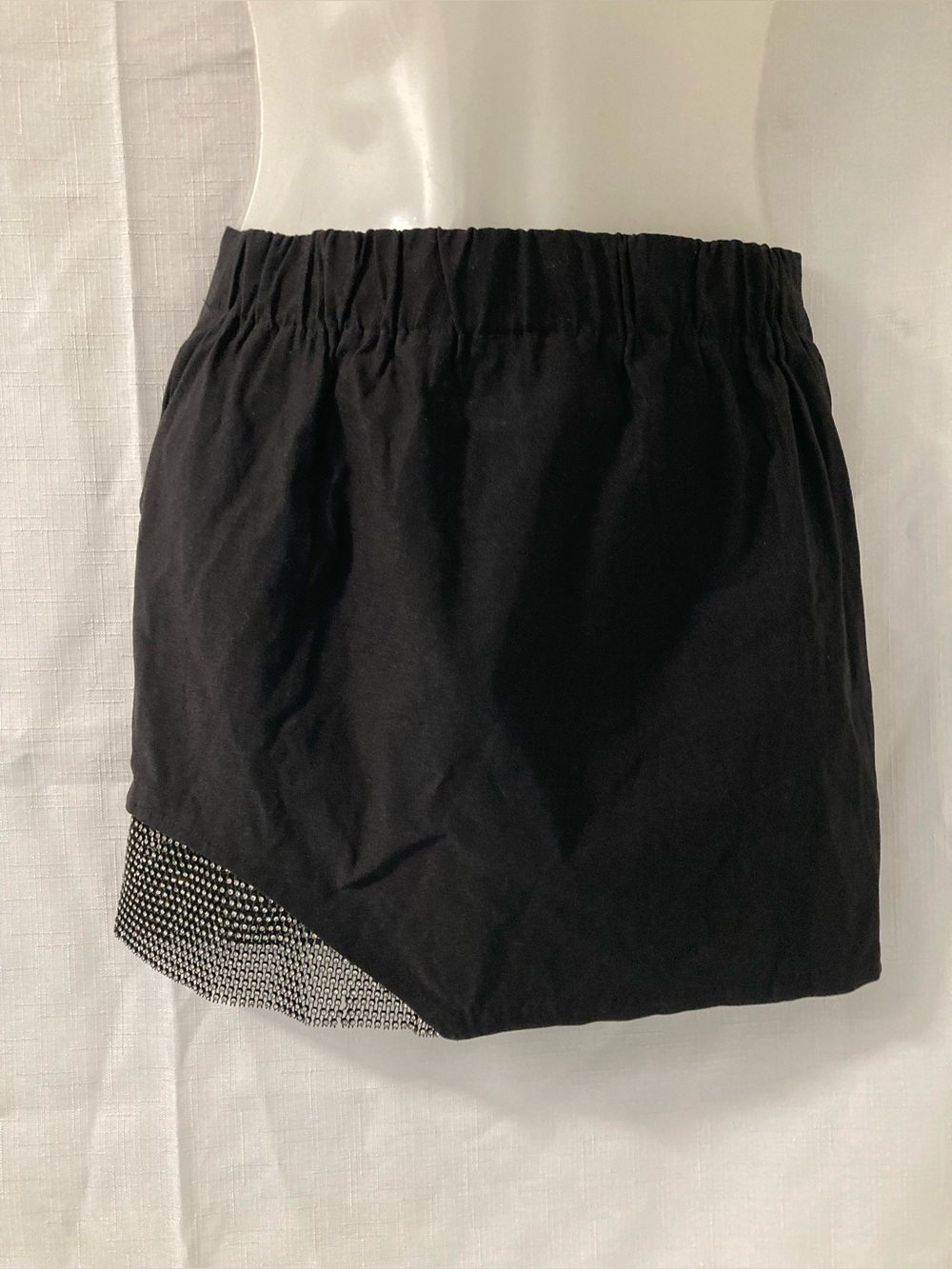 Refuge Black Rhinestone Mesh Asymmetrical Mini Skirt XS